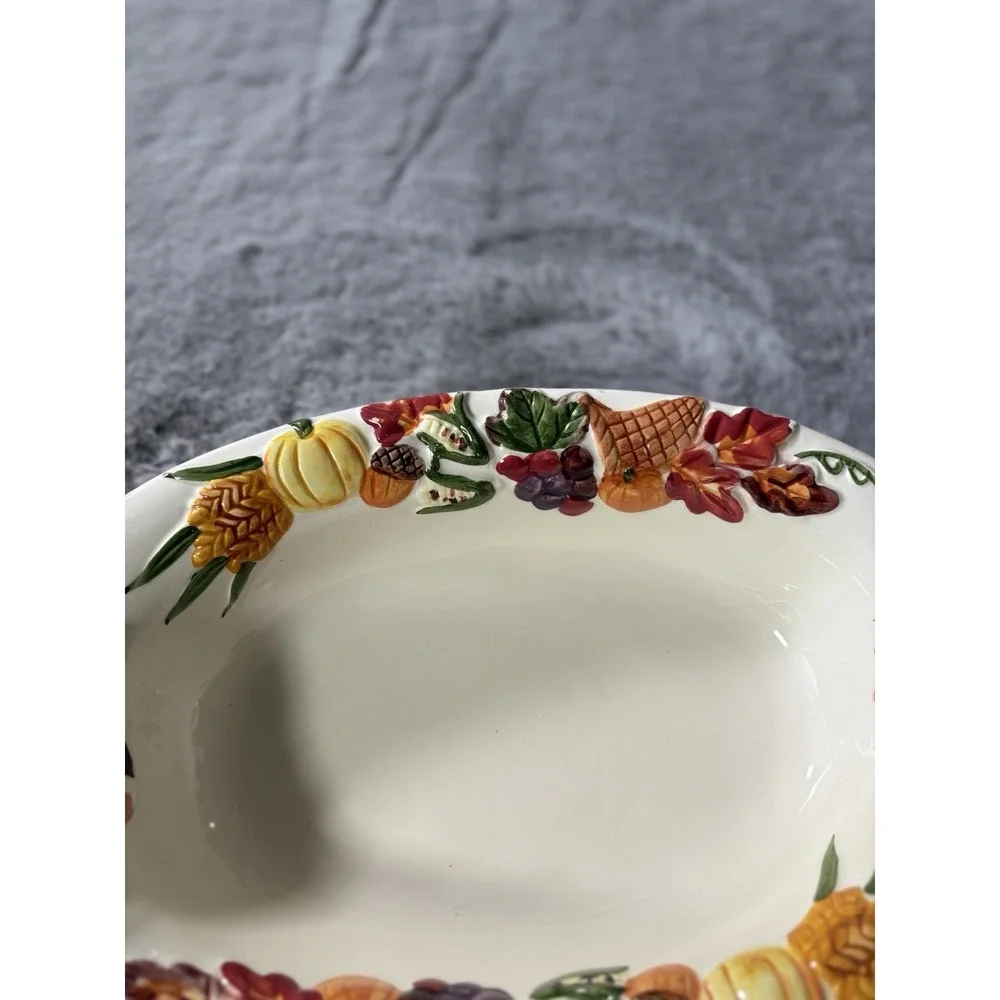 Publix Thanksgiving Oval Serving Bowl Ceramic 12